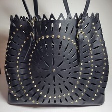 White House Black Market Vegan Leather Black Laser Cut Tote Bag 14" X 16"