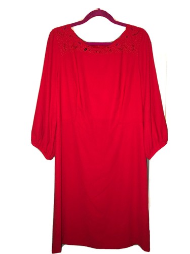 Talbots 16 NWOT Eyelet Trim Red Dress classic long sleeve Knee Multiple Sizes! - Bild 2 von 7