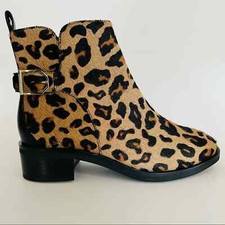 Cole Haan Women's Kimberly Waterproof Leopard Ankle Bootie 6B Real Fur Boho NWOB