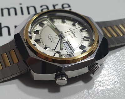 Pallas WECKER Armbanduhr Edelstahl Day Date 70er Alarm Automatic AS 5008 rar TOP