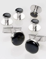 New Black Silver Tuxedo cufflinks studs Shirt cuff links 1 year guarantee!