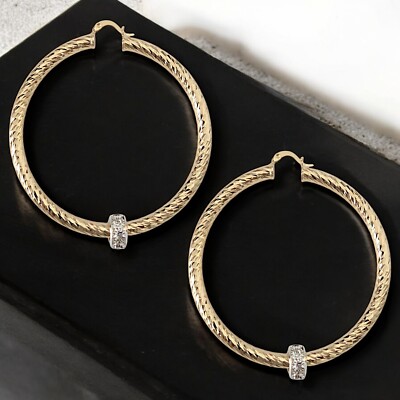 Large Chunky Gold Twist Hoop Earrings With Crystal Balls, 9ct Gold Guilded  A** UK