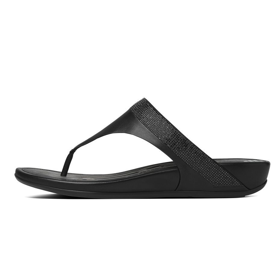 NEW WMNS FITFLOP BANDA MICRO-CRYSTAL LEATHER TOE-POST THONG SANDAL MSRP $  140.00