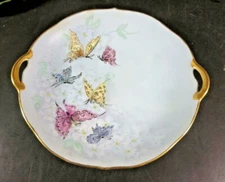 8" Hand Painted Plate Butterflies Unmarked / Signed L Neville 1959