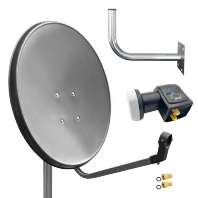 60cm HD Sat Anlage Digital Twin LNB Wandhalter 45 cm 4K 2 Teilnehmer Antenne UHD