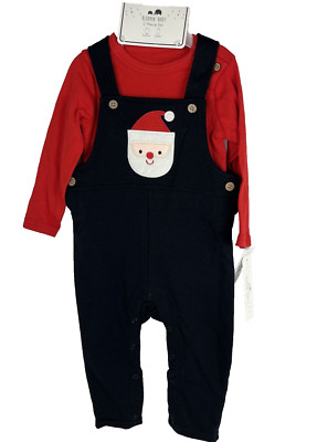 Bloomin' Baby Toddler 2 Piece Set Bodysuit Overall 12M Santa Christmas Red Blue