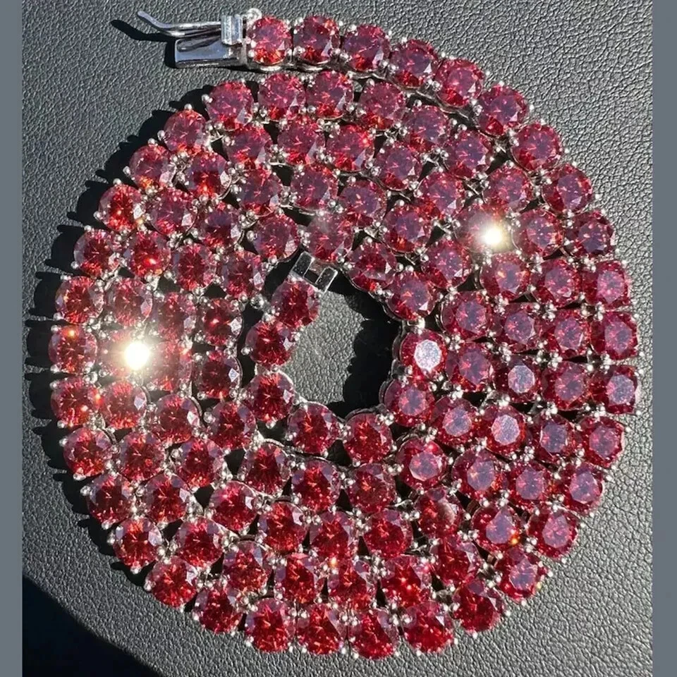 56.00 Ct Lab Created Ruby 14K White Gold Plated Men's tennis Necklace - Image 2 of 4