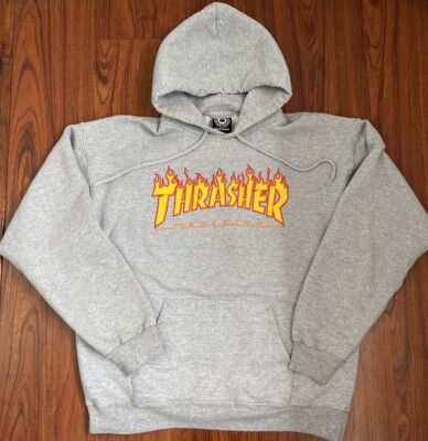 Thrasher Skateboard Magazine Gray Sweatshirt Hoodie Flame Size