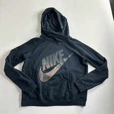 Nike Hoodie Sweatshirt Women L Black Rally Funnel Neck Metal Foil Swoosh Pouch
