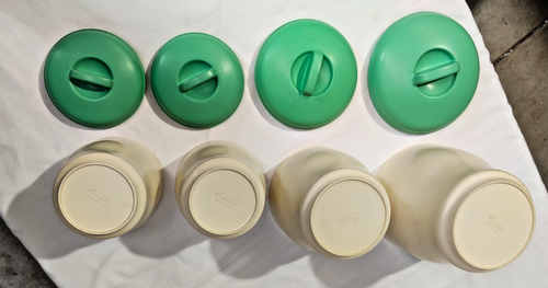 Vintage Canister Set x4 Bristolite Mid-C Retro Green Lid Original Labels #2 - AF - Picture 11 of 15