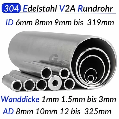 304 Edelstahl Rohr Rundrohr Stahlrohr Geländerrohr Durchmesser 8-325mm L=100mm - Bild 1 von 4