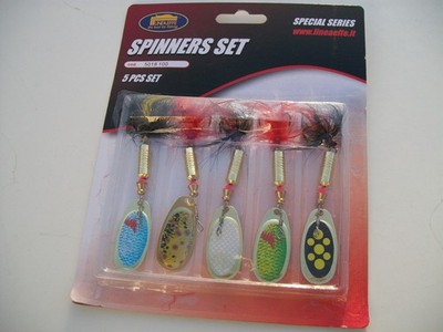 Set of 5 x Lineaeffe 10g Spinners with Cotton Tail Attractor. Pike Perch Zander