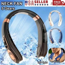 5-Speed Portable Hanging Neck Fan USB Rechargeable Bladeless LCD Cold Plate USA
