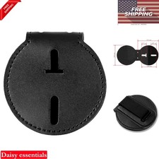 Sheriff Badge Holder Cowhide Leather Black Universal Deputy Badge Clip Chain ...