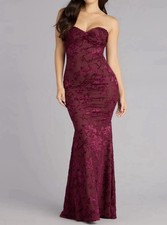 Windsor Burgundy Large Kathy Velvet Flocked Mermaid Formal Floral Dress NWT!