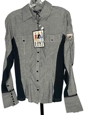 Goode Rider Size small Women’s long sleeve Shirt Navy striped Equestrian cowgirl