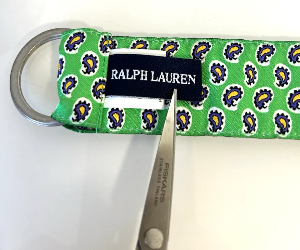 Mujer Ralph Lauren Cinturón Paisely Logo D Anillo Talla Pequeña 30" Hebilla Grabada Verde Foto 4 de 4