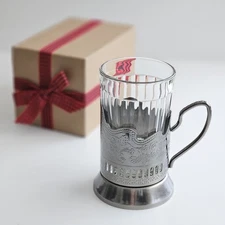 7.5oz Traditional Granyoniy Tea Glass with Russian Tea Glass Holder Podstakannik