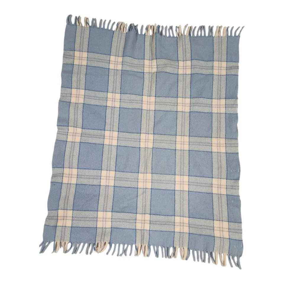 Manta de lana para bebé vintage a cuadros azul pastel, blanco, rosa Appx 30"x38” *Leer Foto 4 de 4