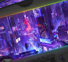 Cyberpunk mousepad, Gaming Desk Mat RGB LED, 31" x 12"
