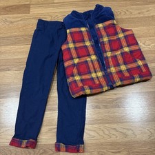 Tahari Vest  Pant Set, Size 4-5 Plaid, Corduroy, Navy, Red, Orange, White, Soft