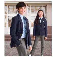 Lands End Navy Blue School Blazer Gold Buttons Boys Size 8 Cedar Hill Prep Patch