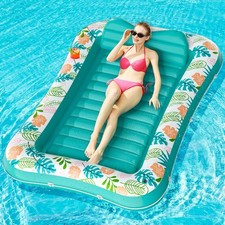 Extra Large Inflatable Tanning Pool Lounger Raft with Pillow and Cup Holder 87in