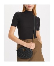 NEW Tory Burch Small Kira Chevron Quilted Crossbody Camera Bag - Black / Gold