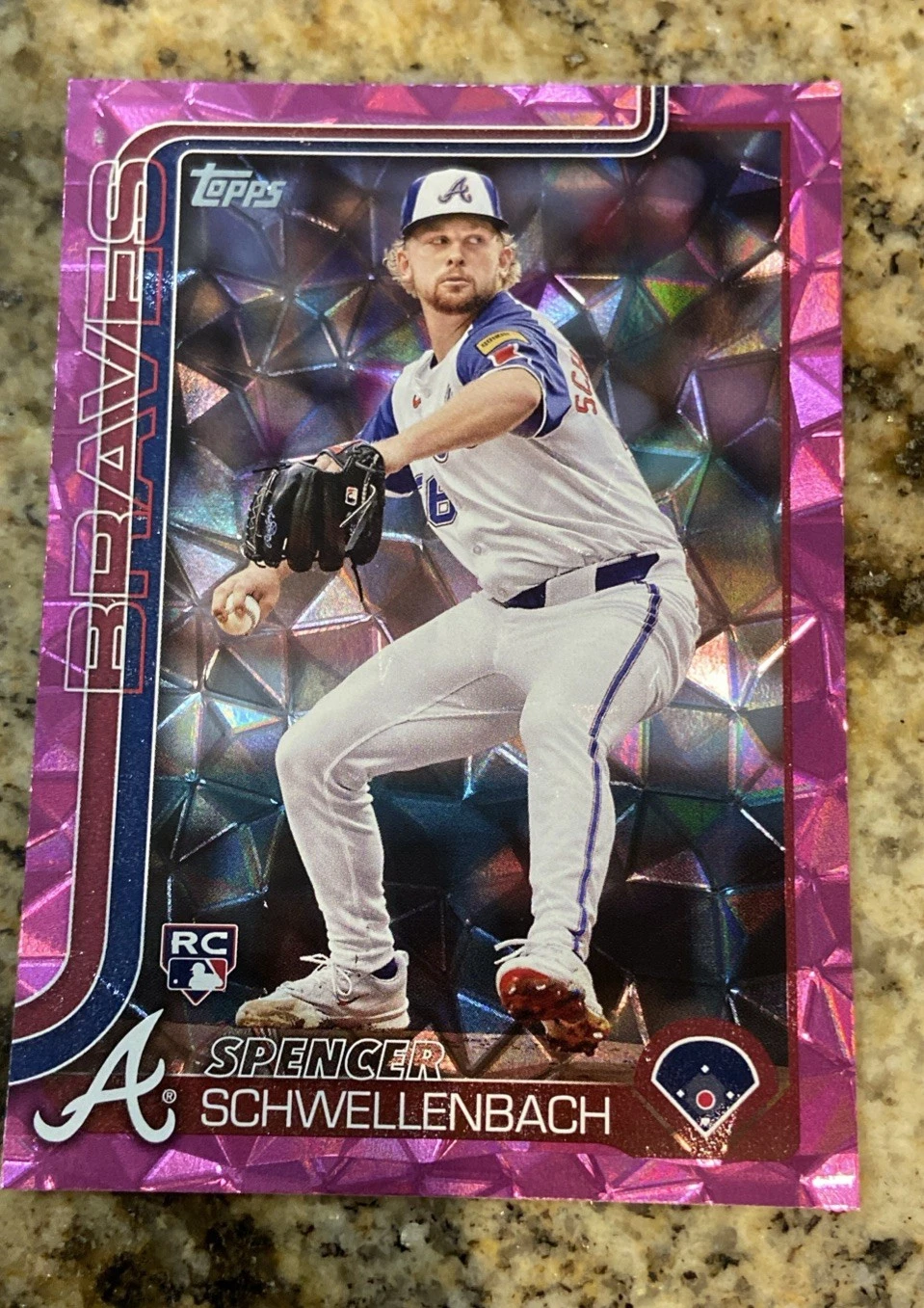 2025 Topps 103 Spencer Schwellenbach Braves Pink Diamante Foil RC