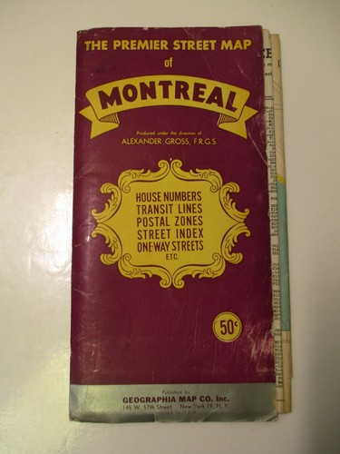 Vintage c1950s The Premier Street Map of Montreal, Canada