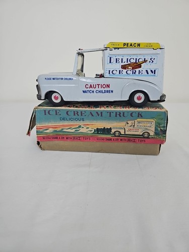 Vintage, AHI, Japan Tin Friction, Ice Cream Truck, Rare, Original Box.