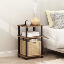 Furinno Just 3-Tier Turn-N-Tube USB and Type-C Charging Port End Table 