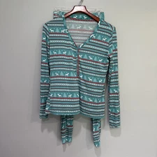 Posh Peanut Women’s  Pajama set  Medium Green Christmas Fair Isle Nursing Snaps