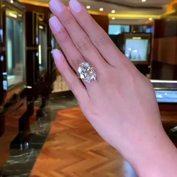 6Ct Oval Cut Lab Created White Sapphire Engagement Ring 14k White Gold Finish - Image 2 of 4