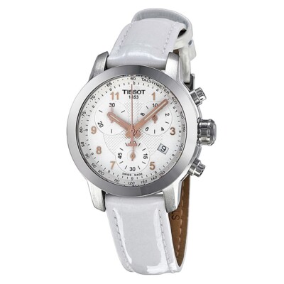 Brand New! Tissot PRC200 Chronograph Women's White Leather Watch T0552171603201