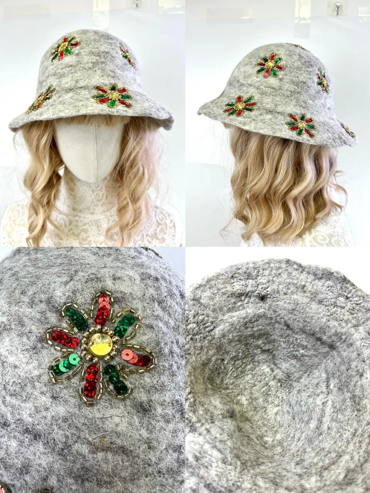 Boné chapéu balde inverno feminino feito à mão 100% lã feltro lã frisada presente sistema operacional - Imagem 4 de 4