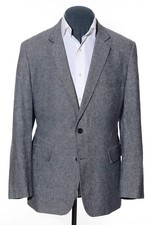 44R Stafford Blue Steel Gray Linen Cotton Two-Button Sport Coat Blazer Jacket XL