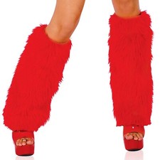 Red Furry Leg Warmers Boot Covers Faux Fur Fuzzy Costume Dance Rave C121