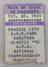 1992 Prairie City Hangtown Classic AMA Nat’l Champ Motocross Race Ticket Stub