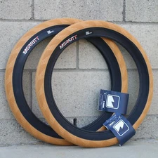 PAIR OF MERRITT BMX PHANTOM BICYCLE TIRE GUM w/ BLACK 20x2.50" BRANDON BEGIN