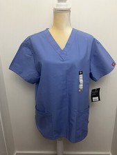 Dickies Size Medium NWT Solid Blue Scrub Uniform Nurse Medical Vet Top with Tags