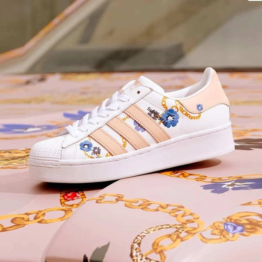 Adidas originals floral print superstar with white shell sneakers sale