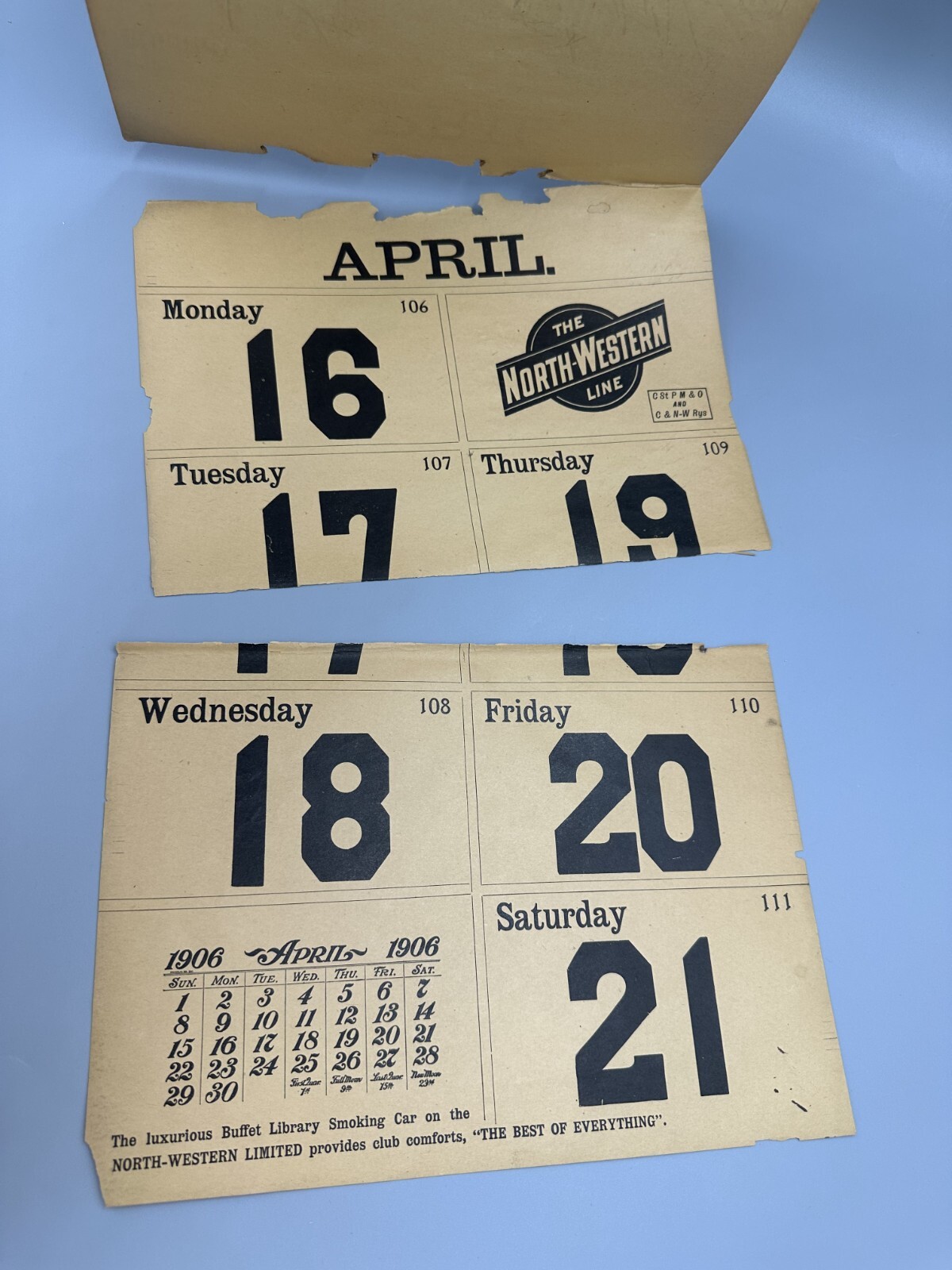 1906 CHICAGO NORTH WESTERN Railway RAILROAD DEPOT Calendar Complete MARCH Antque