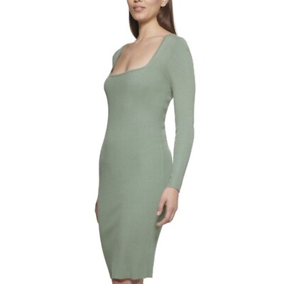 NWT GUESS Women s Sz L Stretchy Knit Ribbed Dress Midi  Long Sleeve