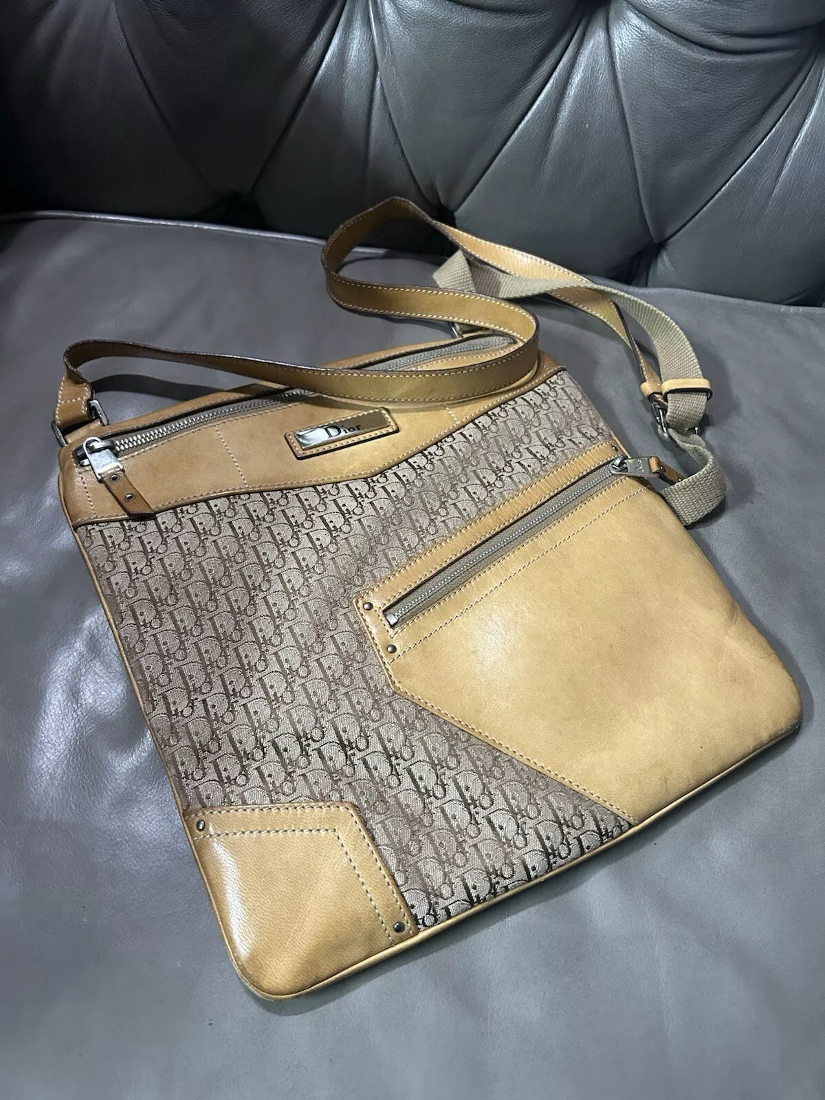 Sac bandoulière Christian Dior par John Galliano Trotter cuir unisexe toile marron