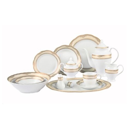 57 Pieces Porcelain Dinnerware Set Service for 8 People Wavy Edge