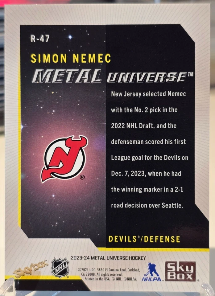 Simon Nemec 2023-24 Skybox Metal Universe Retro Rookie RC #R-47 Devils - Image 2 of 2