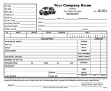 Towing Wrecker Invoice Form in Black & White / 8.5 X 7 / 2 or 3 Part / TMG099