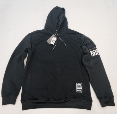 Ecko Hoodie Mens Large Rhino Logo Black with Shoulder Pockets New 444