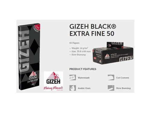 Cartine GIZEH Black Extra Fine Nero Corte Regolar Singole 50 Libretti - Zdjęcie 3 z 4